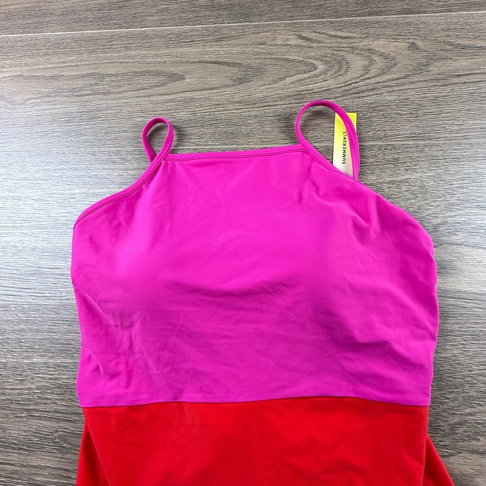 SummerSalt The Square Halter Neck One-Piece Colorblock Swim Pink Red Size 10 NWT - Picture 11 of 12
